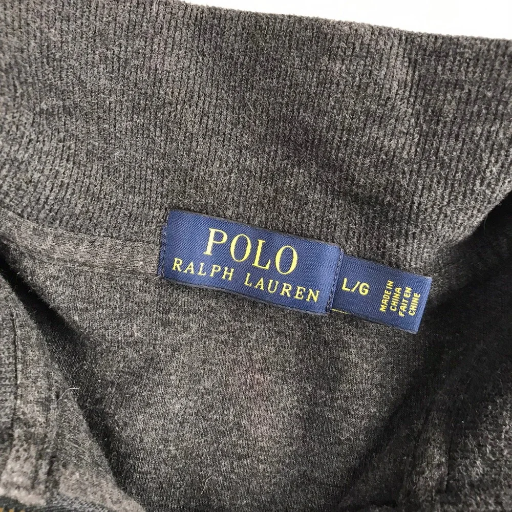 Polo Ralph Lauren Pullover Men L Gray Quarter Zip Cotton Ribbed Knit Sweater